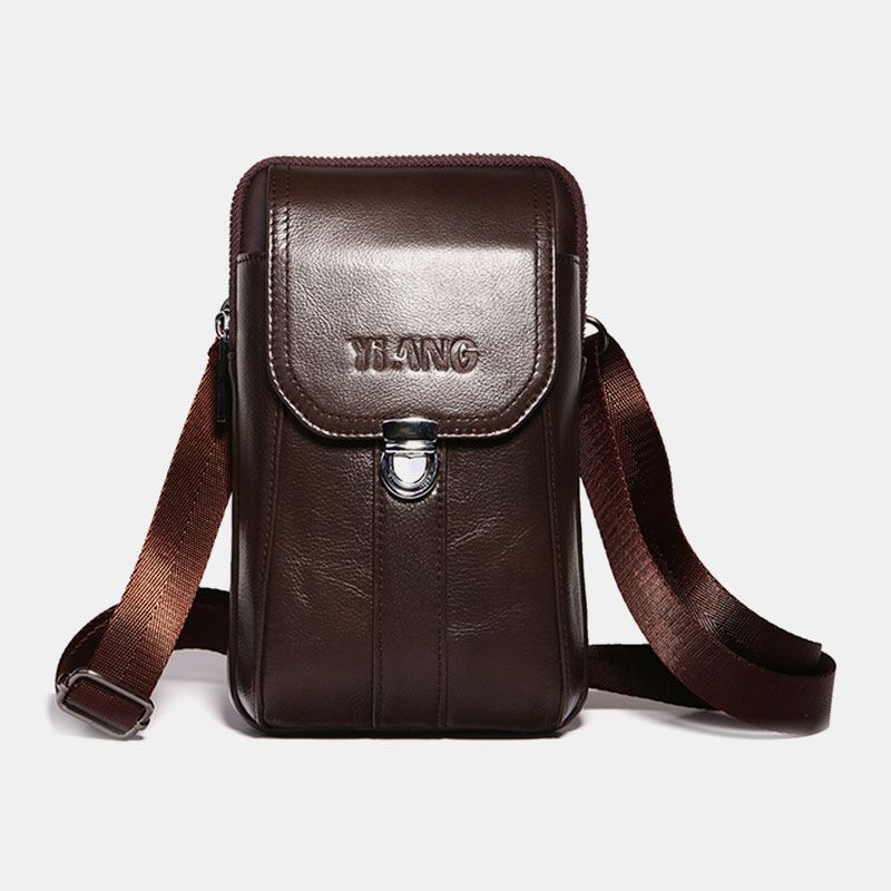 Mænd Ægte Læder 7 Tommer Retro Telefontaske Taljetaske Bæltetaske Crossbody-taske Sling Bag