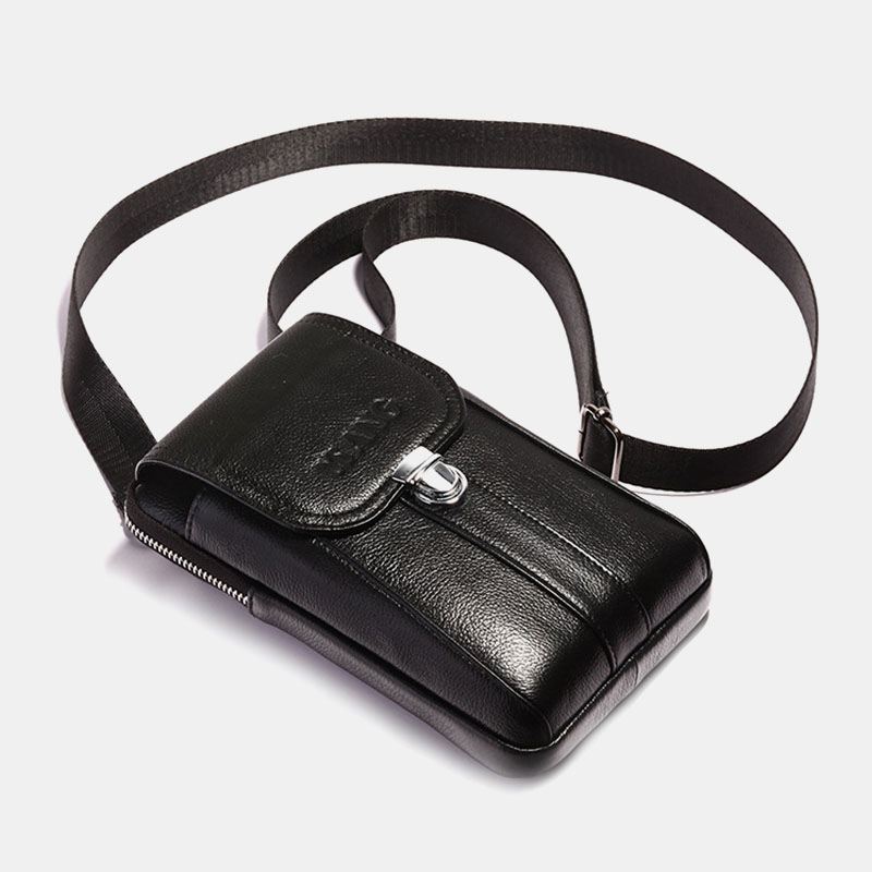 Mænd Ægte Læder 7 Tommer Retro Telefontaske Taljetaske Bæltetaske Crossbody-taske Sling Bag