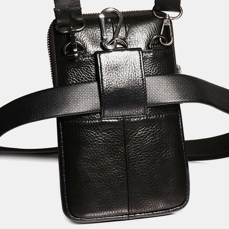 Mænd Ægte Læder 7 Tommer Retro Telefontaske Taljetaske Bæltetaske Crossbody-taske Sling Bag