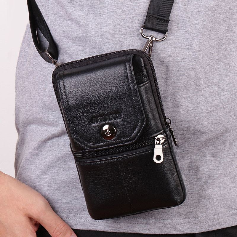 Mænd Ægte Læder Bæltetaske Crossbody Taske 6 Tommer Telefontaske Taljetaske Bæltetaske