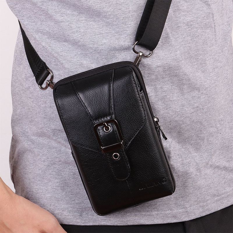 Mænd Ægte Læder Bæltetaske Crossbody Taske 6 Tommer Telefontaske Taljetaske Bæltetaske