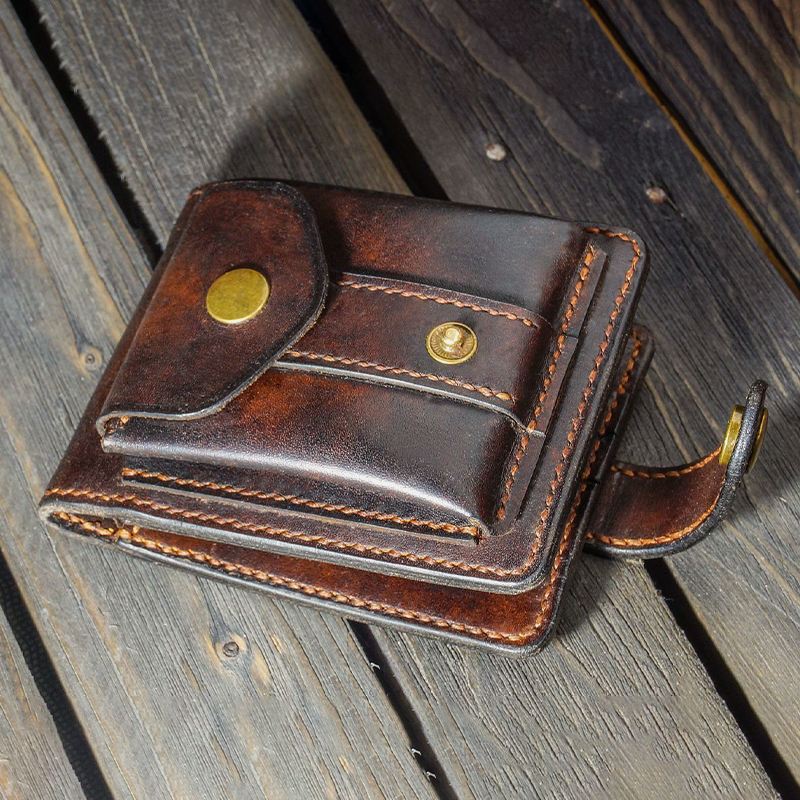 Mænd Ægte Læder Bifold Multi-card Slot Kortholder Vintage Edc Mønttaske Bælteskede Pung Lommetaljetaske