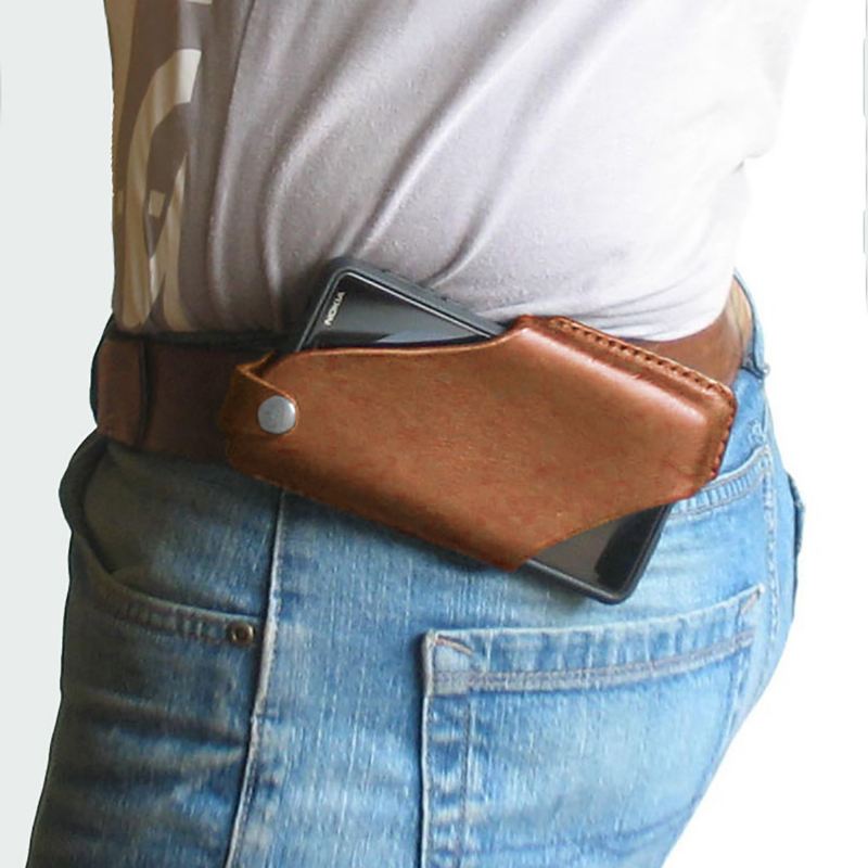 Mænd Ægte Læder Fanny Pack 4.7 Tommer ~ 6.5 Tommer Telefontaske Taljetaske Easy Carry Edc Taske Til Udendørs