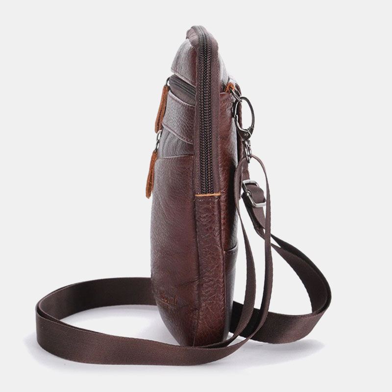 Mænd Ægte Læder Multi-carry Anti-tyveri 6.5 Tommer Telefontaske Crossbody Taske Taljetaske Sling Bag