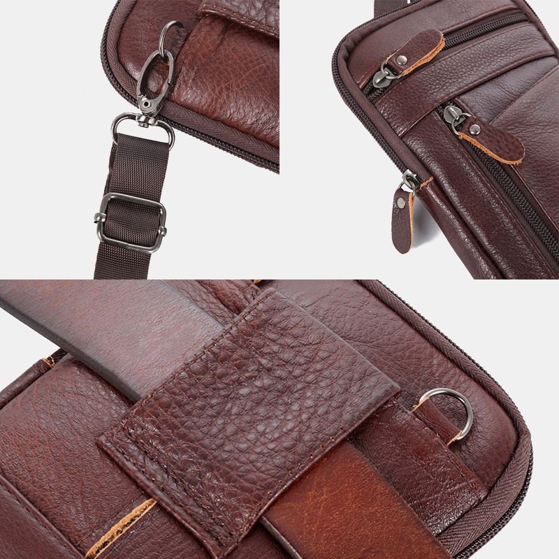 Mænd Ægte Læder Multi-carry Anti-tyveri 6.5 Tommer Telefontaske Crossbody Taske Taljetaske Sling Bag