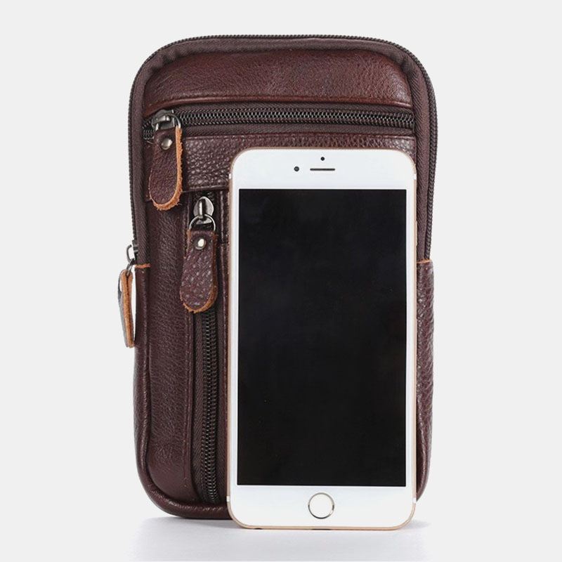 Mænd Ægte Læder Multi-carry Anti-tyveri 6.5 Tommer Telefontaske Crossbody Taske Taljetaske Sling Bag