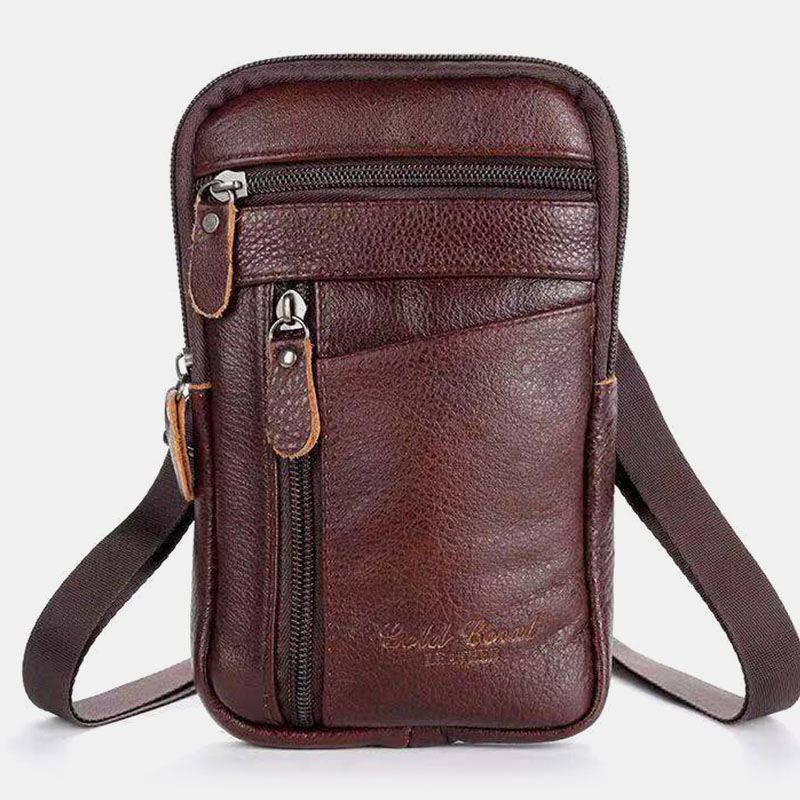 Mænd Ægte Læder Multi-carry Anti-tyveri 6.5 Tommer Telefontaske Crossbody Taske Taljetaske Sling Bag