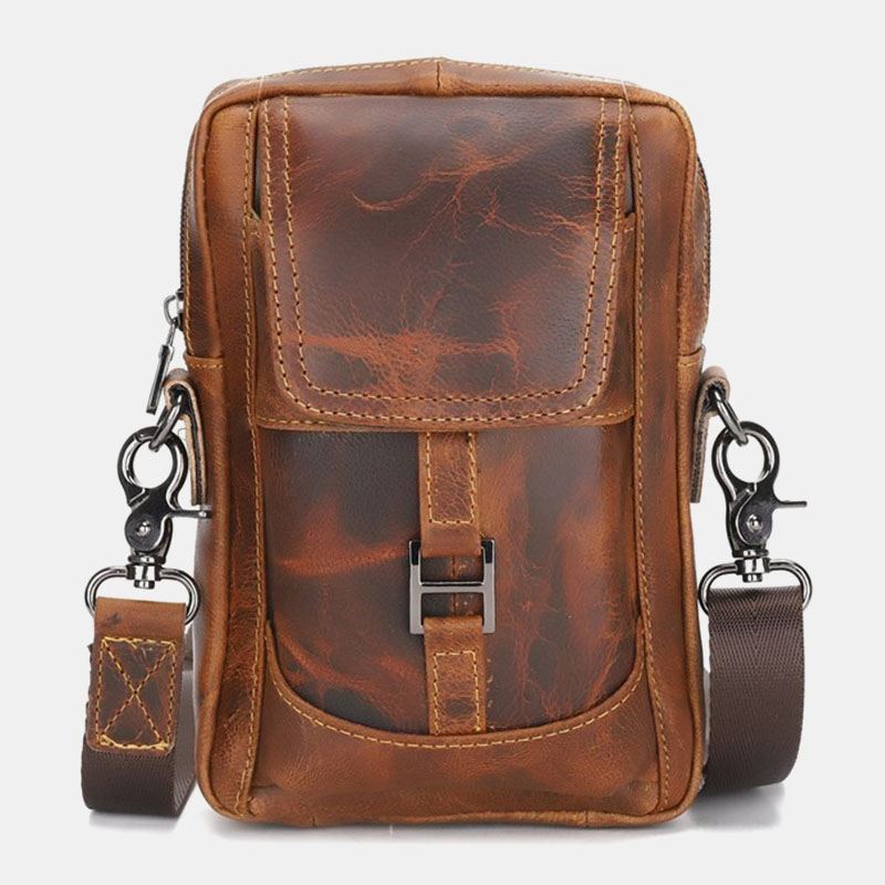 Mænd Ægte Læder Multi-carry Retro 6.5 Tommer Telefontaske Taljetaske Crossbody-taske Sling Bag