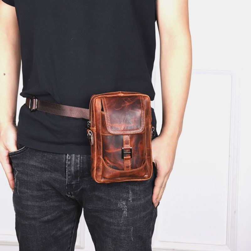 Mænd Ægte Læder Multi-carry Retro 6.5 Tommer Telefontaske Taljetaske Crossbody-taske Sling Bag