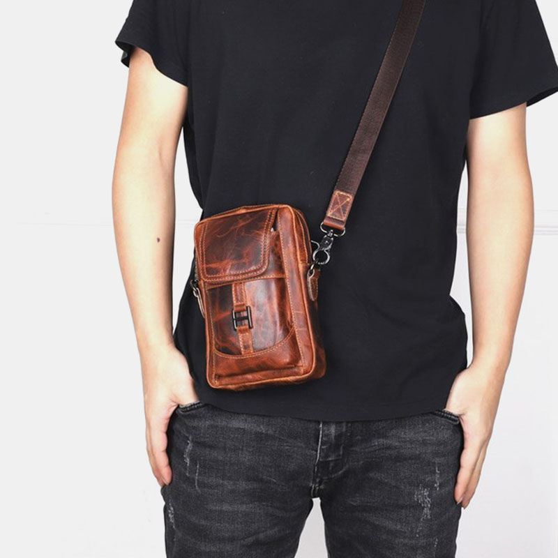 Mænd Ægte Læder Multi-carry Retro 6.5 Tommer Telefontaske Taljetaske Crossbody-taske Sling Bag