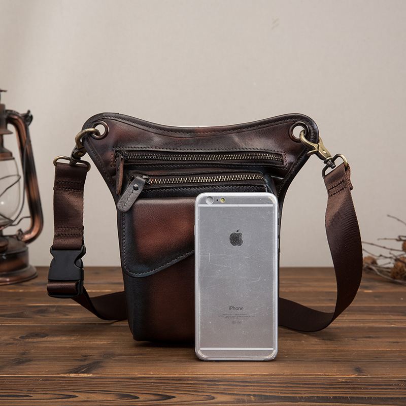 Mænd Ægte Læder Multi-carry Retro 8 Tommer Udendørs Telefonkamera Taljetaske Crossbody Taske