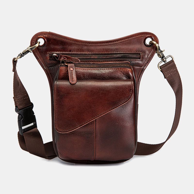 Mænd Ægte Læder Multi-carry Retro 8 Tommer Udendørs Telefonkamera Taljetaske Crossbody Taske