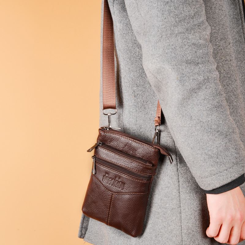 Mænd Ægte Læder Retro Business Casual 6.3 Tommer Telefontaske Multi-carry Crossbody Taske Taljetaske