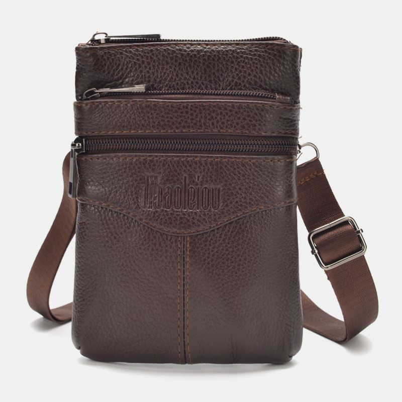 Mænd Ægte Læder Retro Business Casual 6.3 Tommer Telefontaske Multi-carry Crossbody Taske Taljetaske