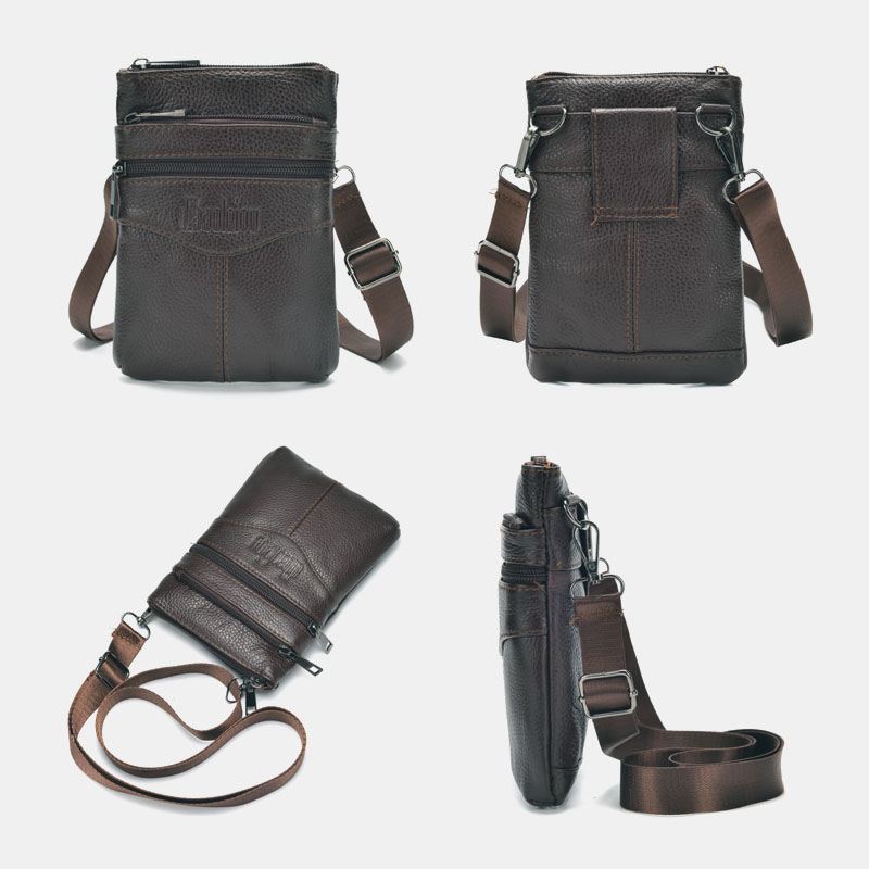 Mænd Ægte Læder Retro Business Casual 6.3 Tommer Telefontaske Multi-carry Crossbody Taske Taljetaske