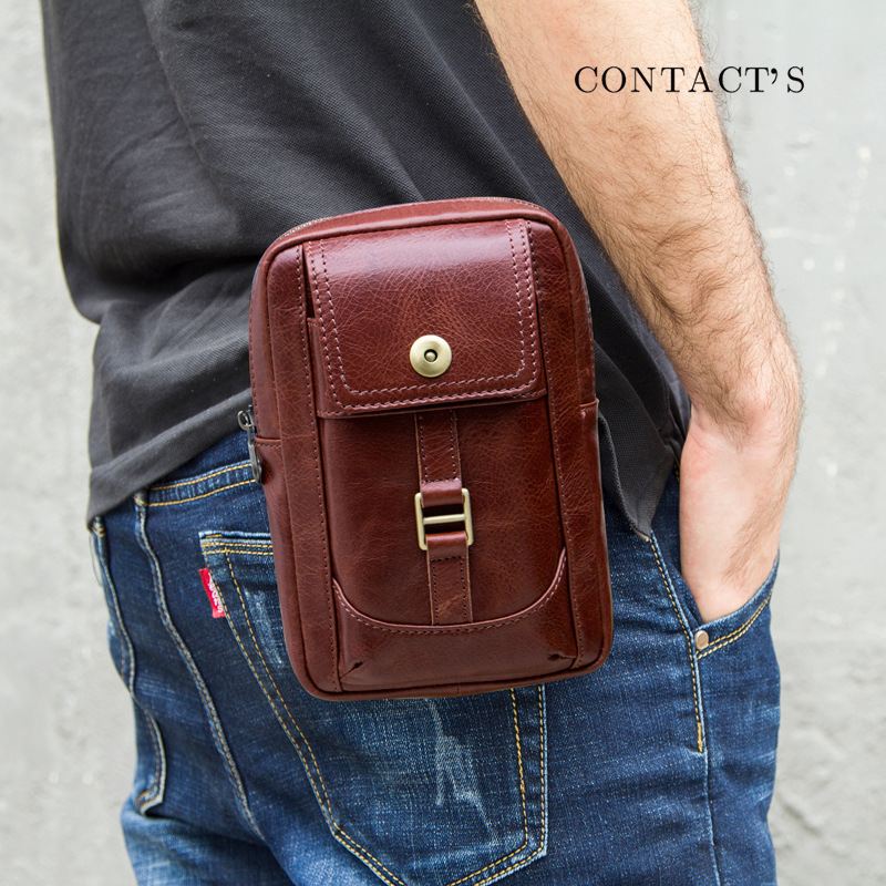 Mænd Ægte Læder Retro Mode 5.8 Tommer Telefontaske Multi-carry Crossbody Taske Taljetaske