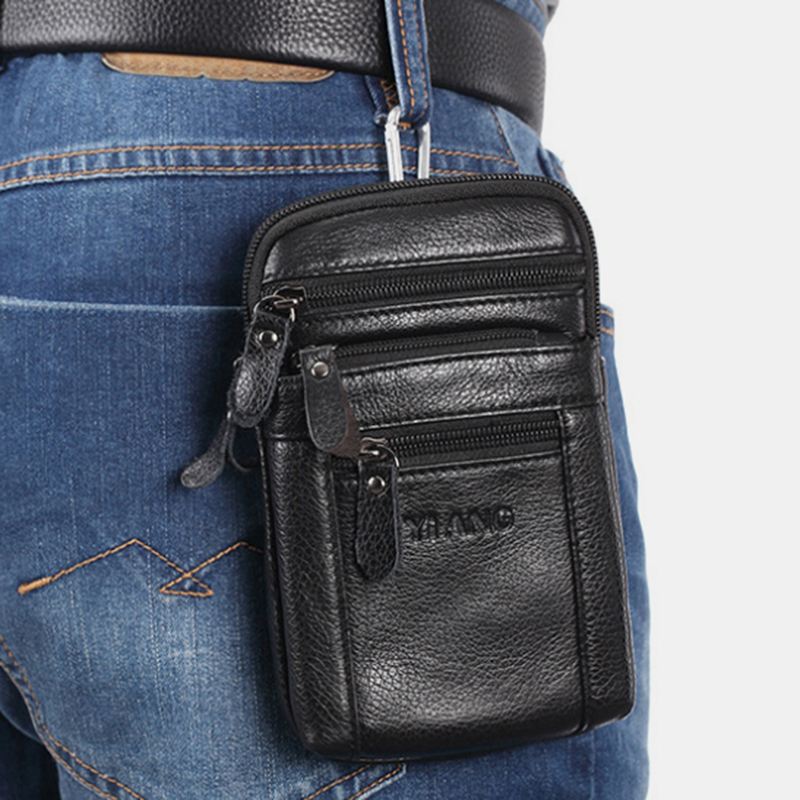 Mænd Ægte Læder Retro Multifunktions Bæltetaske Cross Body Taske Casual Stor Kapacitet Nem At Bære Taljetaske