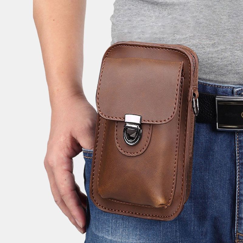 Mænd Imiteret Læder Mini Casual Multi-carry Talje Hængende 6.3 Tommer Telefontaske Skulder Crossbody Taske Med Bælteløkke