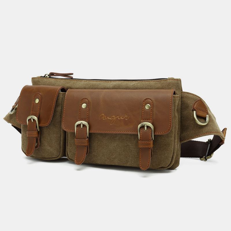 Mænd Lærred Taljetaske Multifunktionel Hasp Pocket Outdoor Casual Brysttaske Skuldertaske