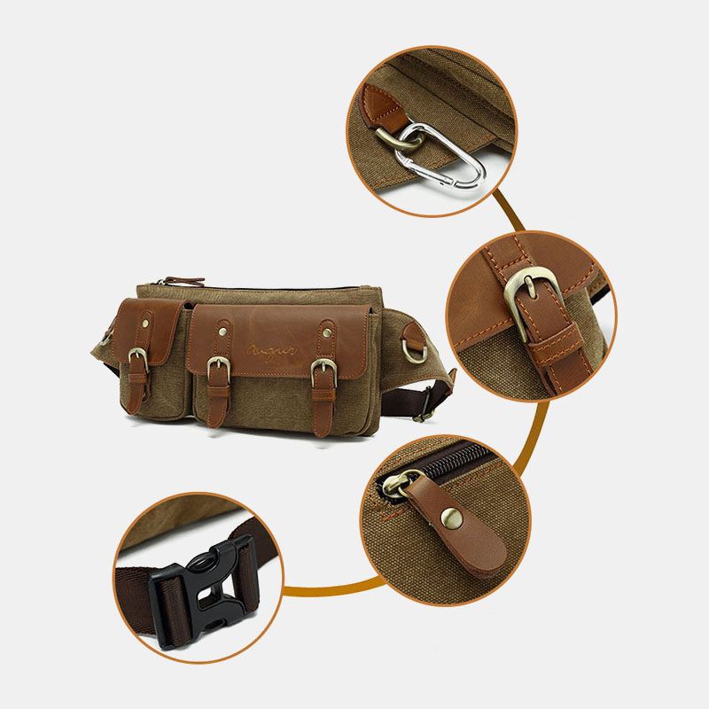 Mænd Lærred Taljetaske Multifunktionel Hasp Pocket Outdoor Casual Brysttaske Skuldertaske