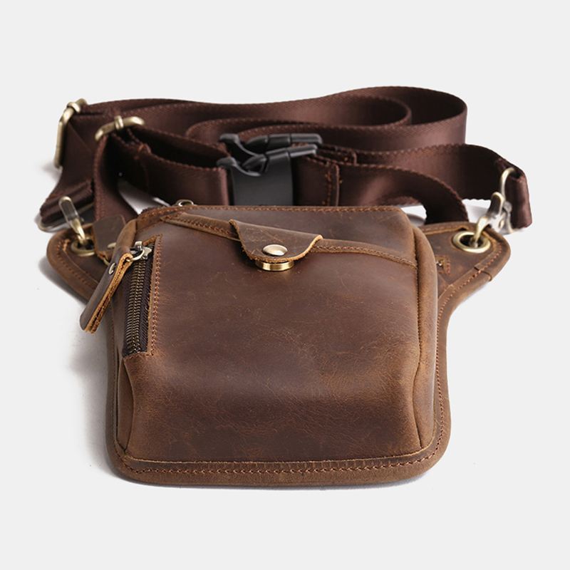 Mænd Retro Ægte Læder Multi-pocket Taljetaske Outdoor Sport 6.5 Tommer Telefontaske Lynlås Crossbody Tasker Skuldertaske