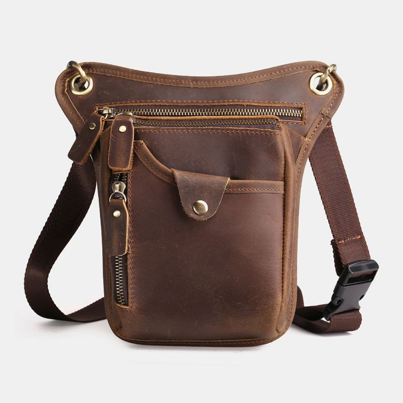 Mænd Retro Ægte Læder Multi-pocket Taljetaske Outdoor Sport 6.5 Tommer Telefontaske Lynlås Crossbody Tasker Skuldertaske