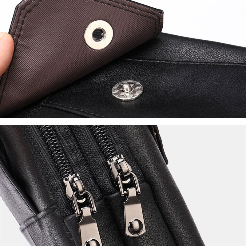 Mænd Retro Dobbeltlags Kohud-taljetaske Casual Slid-resistent 6.5 Tommer Telefontaske Bæltetaske Crossbody-taske Skuldertaske