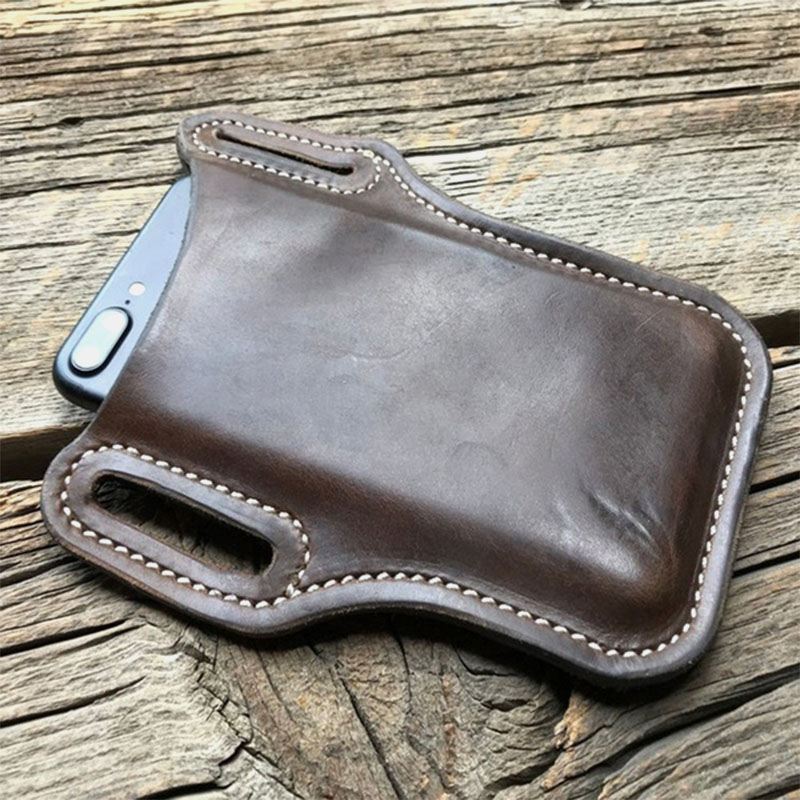 Mænd Vintage Casual Ægte Læder Fanny Pack 6.3/7.2 Tommer Telefontaske Taljetaske Pose Læderbæltetaske Pung