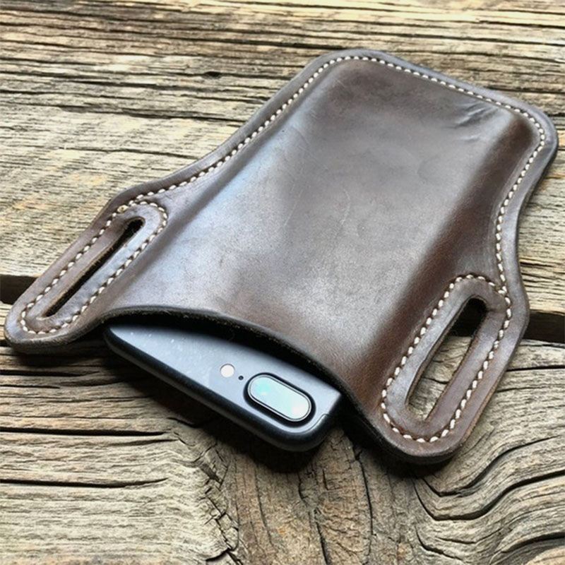 Mænd Vintage Casual Ægte Læder Fanny Pack 6.3/7.2 Tommer Telefontaske Taljetaske Pose Læderbæltetaske Pung