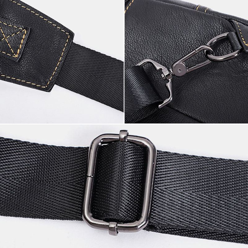 Ægte Læder Til Mænd Med Stor Kapacitet Udendørs Afslappet Brysttaske Cabriolet Skulderrem Multi-pocket Skuldertaske Crossbody Taske