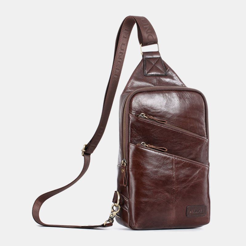 Mænd Ægte Læder Casual Solid Business Crossbody-taske Skuldertaske Brysttaske