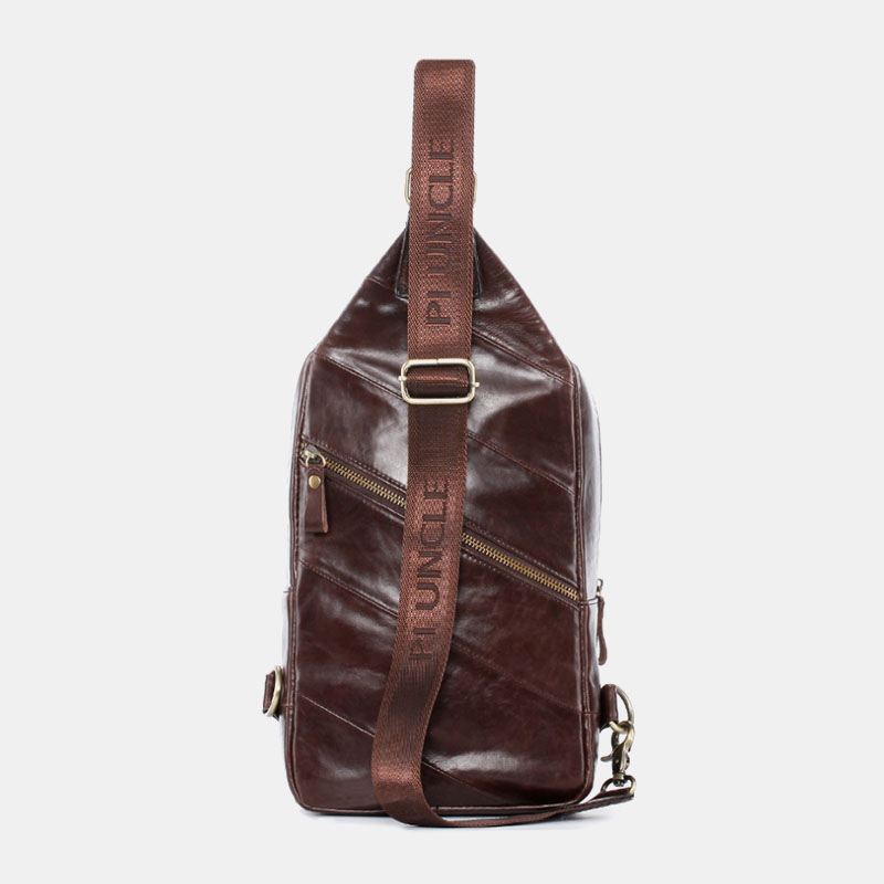 Mænd Ægte Læder Casual Solid Business Crossbody-taske Skuldertaske Brysttaske