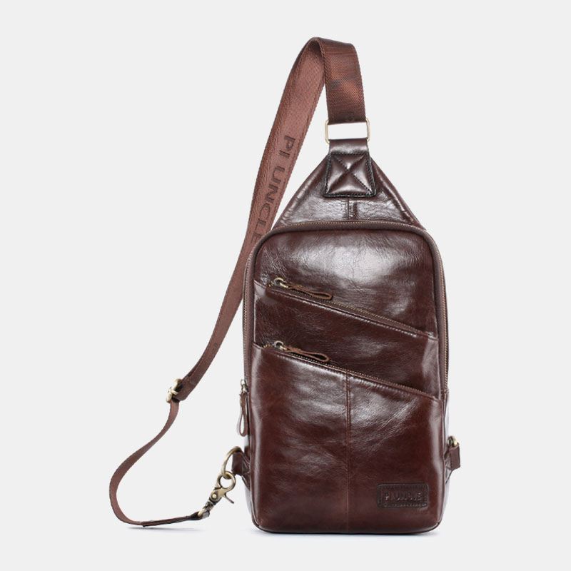 Mænd Ægte Læder Casual Solid Business Crossbody-taske Skuldertaske Brysttaske