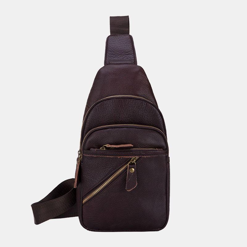 Mænd Ægte Læder Multi-layers Letvægts Crossbody Bag Brysttaske Sling Bag