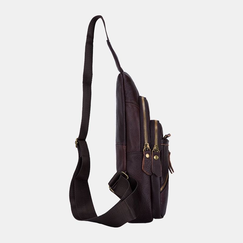 Mænd Ægte Læder Multi-layers Letvægts Crossbody Bag Brysttaske Sling Bag