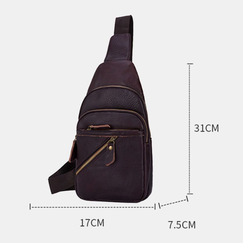 Mænd Ægte Læder Multi-layers Letvægts Crossbody Bag Brysttaske Sling Bag