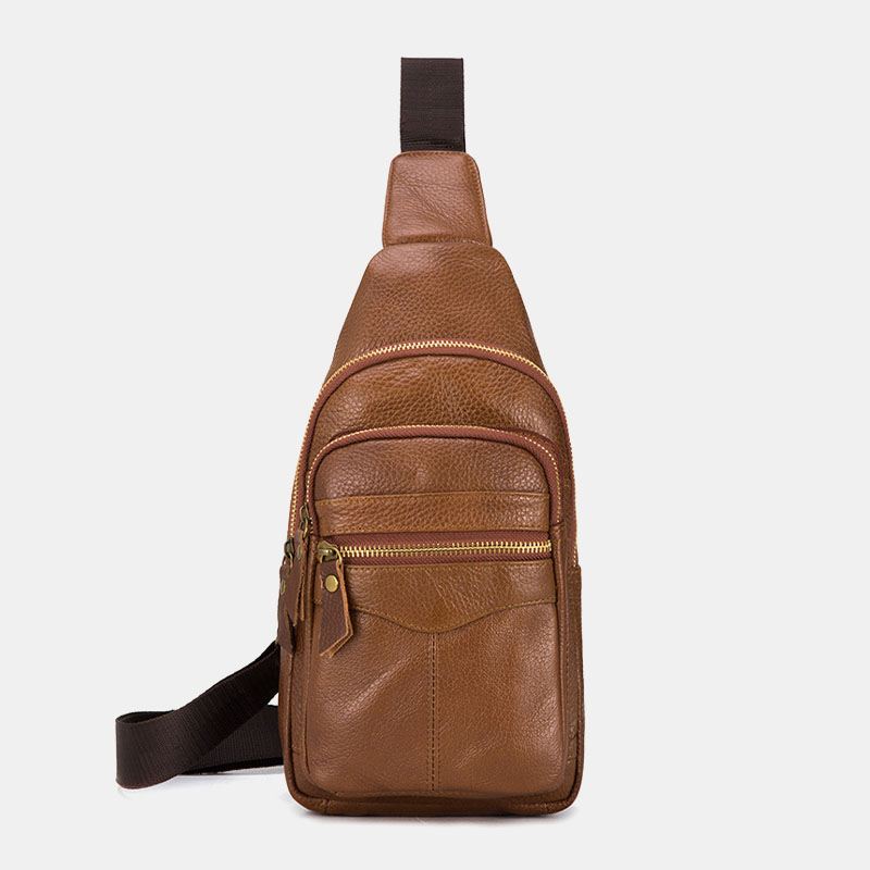 Mænd Ægte Læder Multi-layers Vandtæt Casual Crossbody Bag Brysttaske Sling Bag