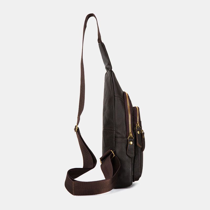 Mænd Ægte Læder Multi-layers Vandtæt Casual Crossbody Bag Brysttaske Sling Bag