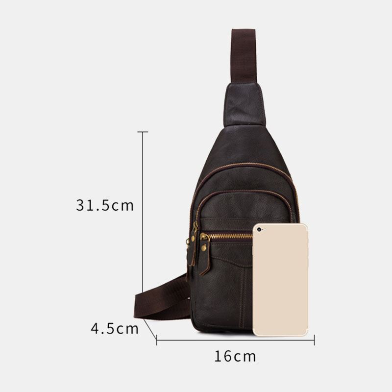 Mænd Ægte Læder Multi-layers Vandtæt Casual Crossbody Bag Brysttaske Sling Bag