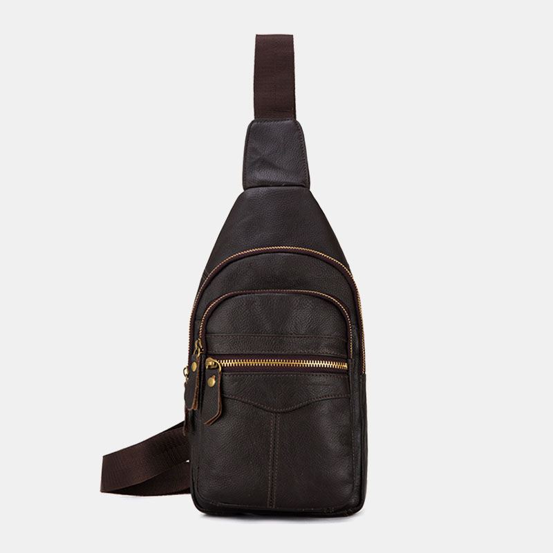 Mænd Ægte Læder Multi-layers Vandtæt Casual Crossbody Bag Brysttaske Sling Bag