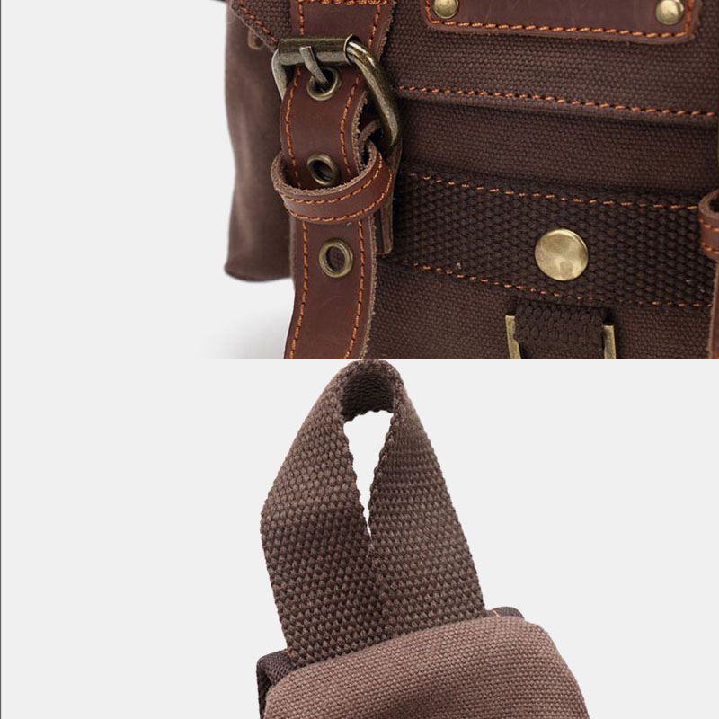 Mænd Ægte Læder Og Lærredsrejser Udendørs Bæretaske Personlig Crossbody Taske Brysttaske