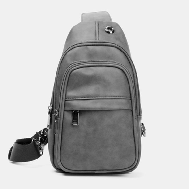 Mænd Ensfarvet Hovedtelefon Huldesign Multi-pocket Brysttaske Casual Udendørs Pu Blødt Læder Slidfast Crossbody Tasker Skuldertaske