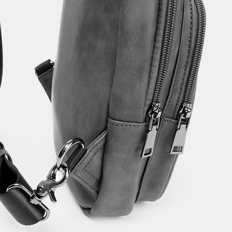 Mænd Ensfarvet Hovedtelefon Huldesign Multi-pocket Brysttaske Casual Udendørs Pu Blødt Læder Slidfast Crossbody Tasker Skuldertaske