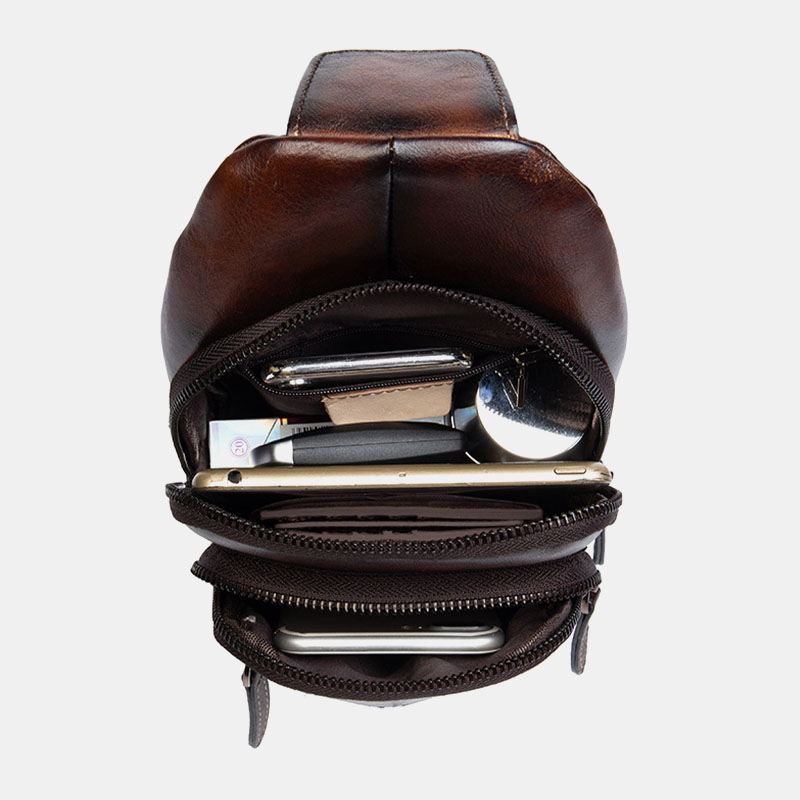 Mænd First Layer Kohud Multi-pocket Anti-theft Brysttaske Messenger Bag Crossbody Skuldertasker