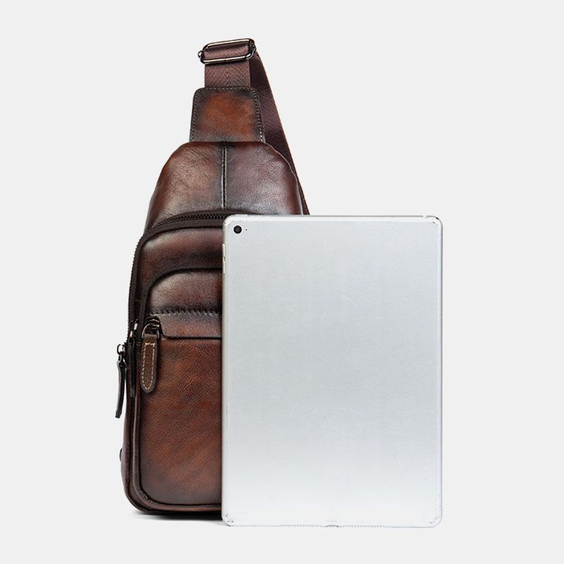 Mænd First Layer Kohud Multi-pocket Anti-theft Brysttaske Messenger Bag Crossbody Skuldertasker