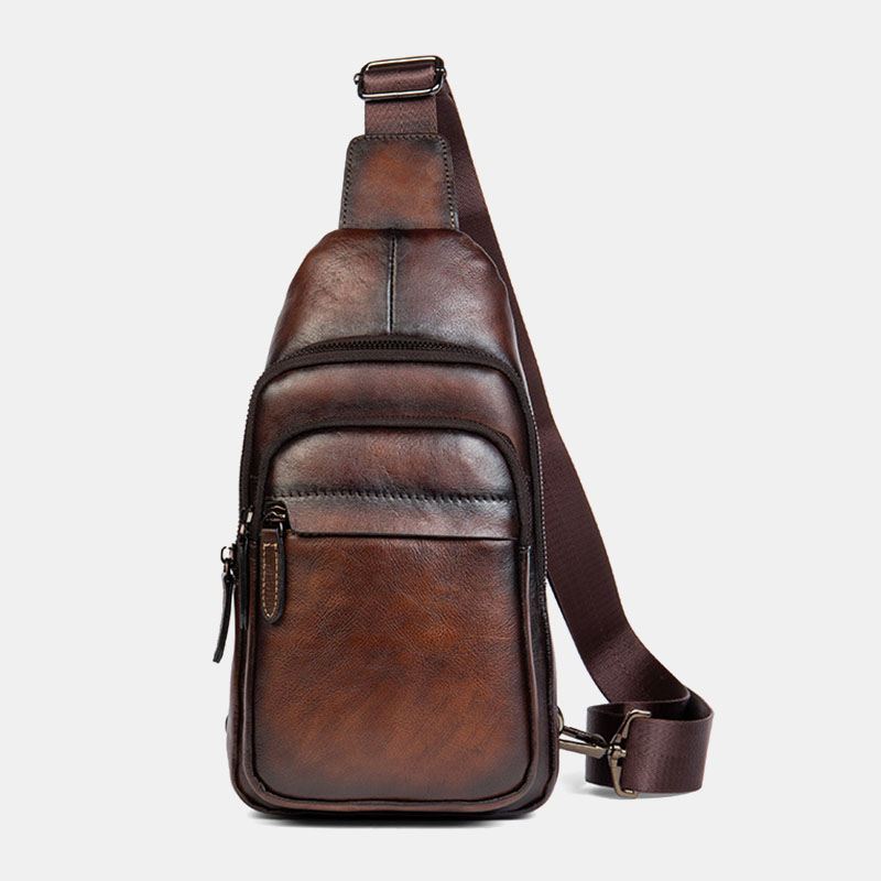 Mænd First Layer Kohud Multi-pocket Anti-theft Brysttaske Messenger Bag Crossbody Skuldertasker