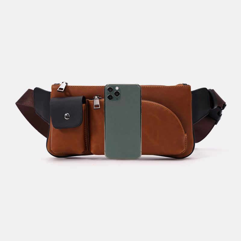 Mænd Imiteret Læder Retro Business Casual Multi-carry Taljetaske Brysttaske Sling Bag