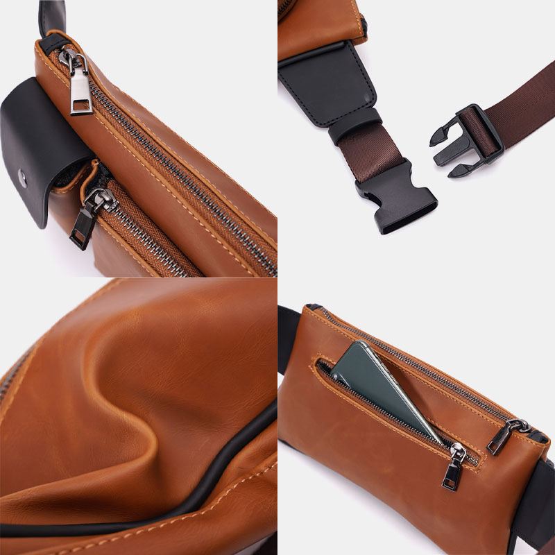 Mænd Imiteret Læder Retro Business Casual Multi-carry Taljetaske Brysttaske Sling Bag