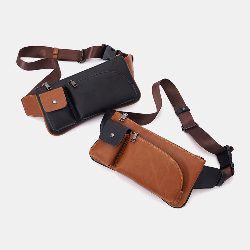 Mænd Imiteret Læder Retro Business Casual Multi-carry Taljetaske Brysttaske Sling Bag