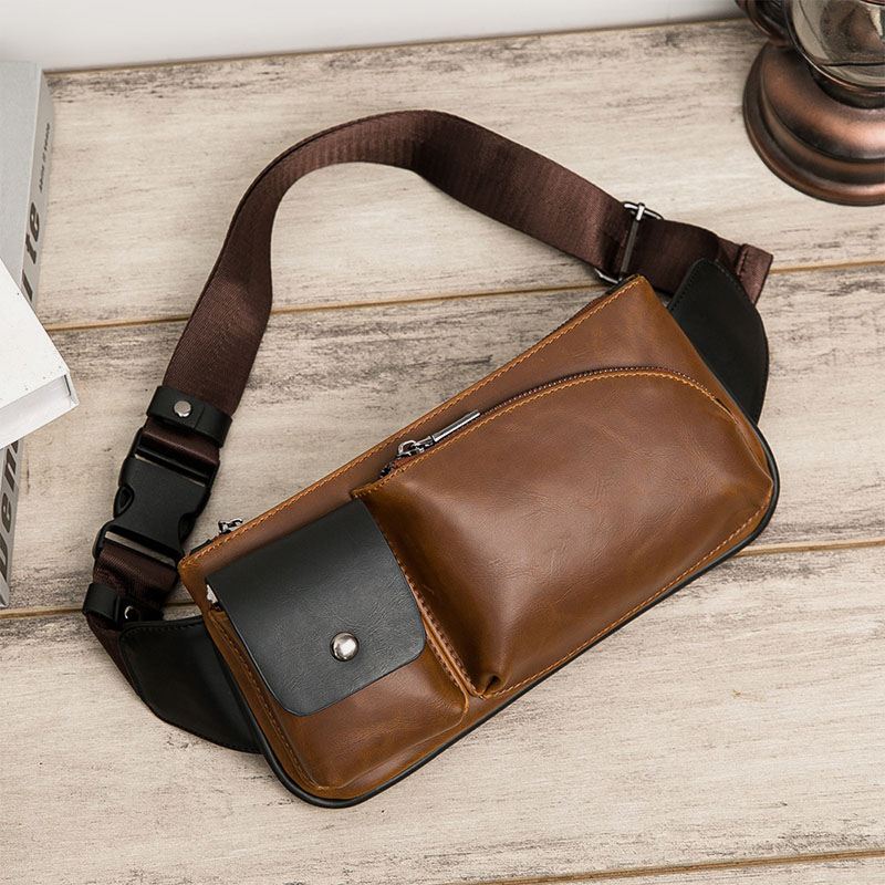 Mænd Imiteret Læder Retro Business Casual Multi-carry Taljetaske Brysttaske Sling Bag